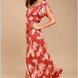 Lulu’s Rust Floral Print Wrap Maxi Dress
